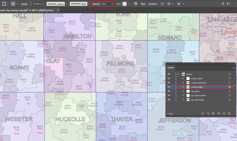 NE-ZIP Code Map With Cities Counties