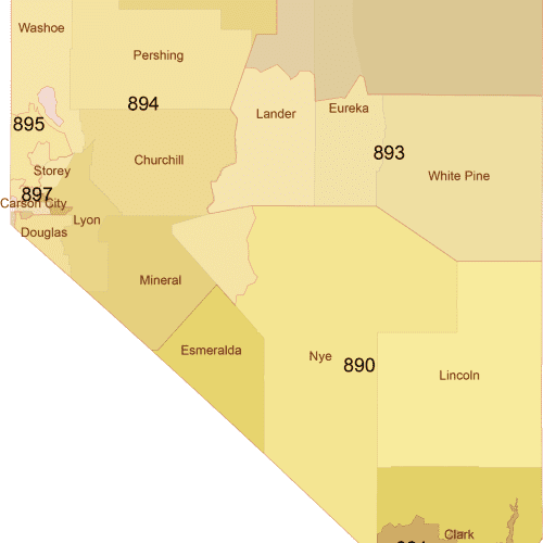 Nevada 3-Digit ZIP Code Map with Counties