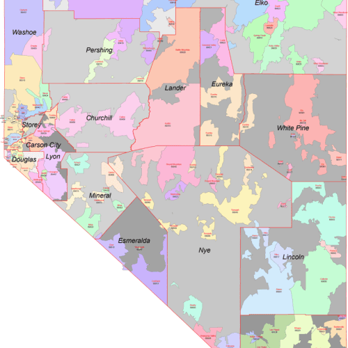 Nevada Zip Codes with Cities & Counties