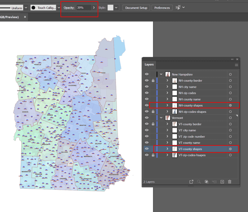 NH VT ZIP Map With Cities Counties