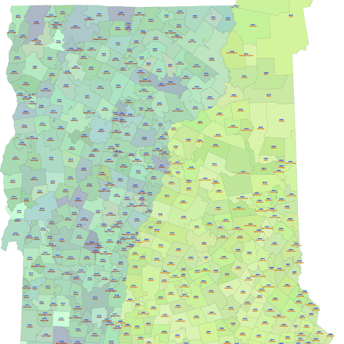 NH and VT ZIP Codes Map with Cities