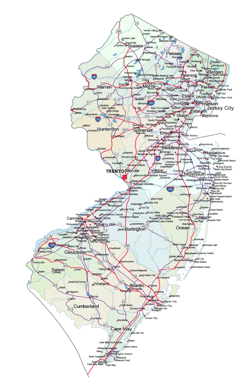 New Jersey Road and City Map