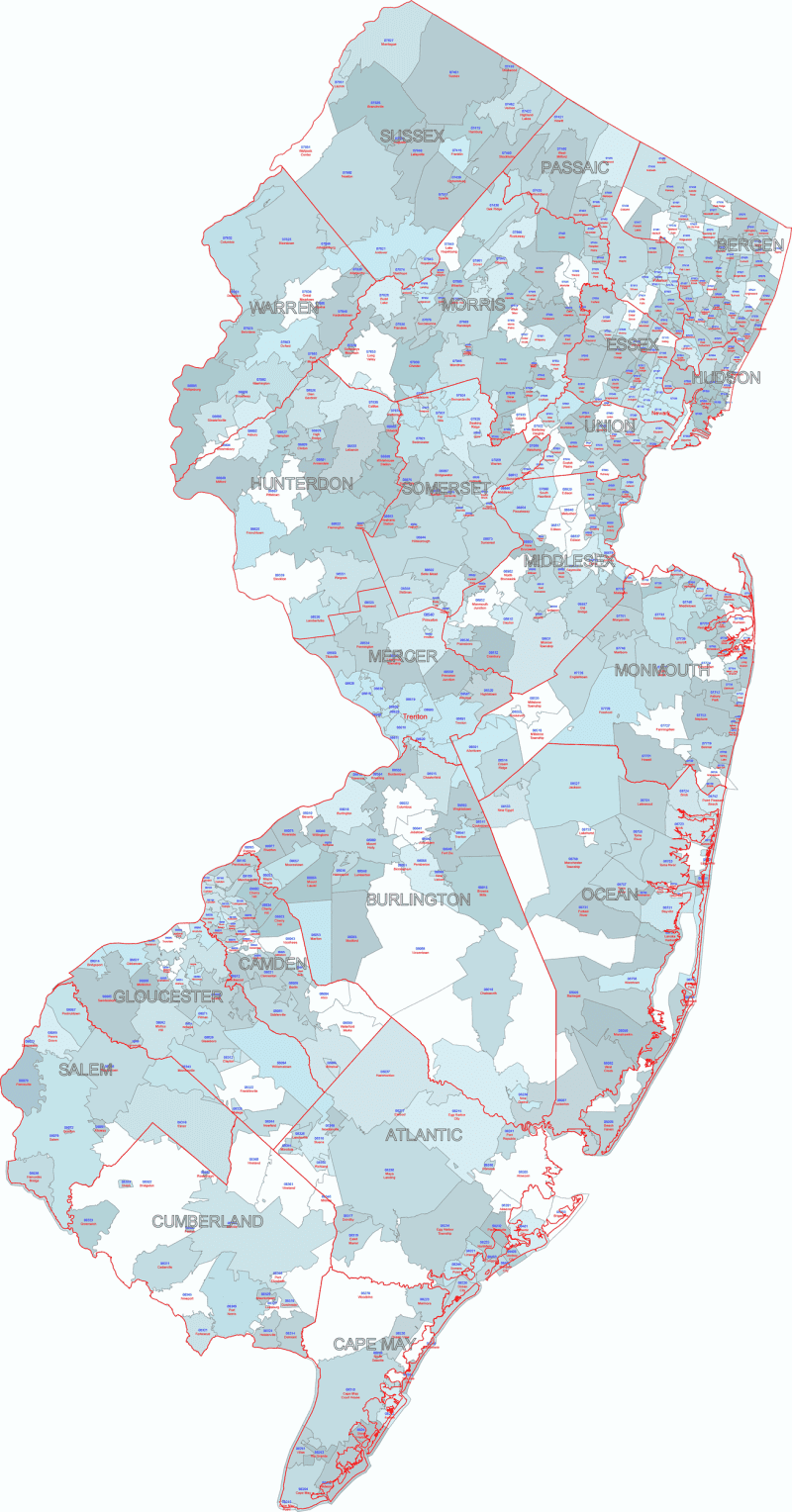 NJ Zip Codes with Cities and Counties