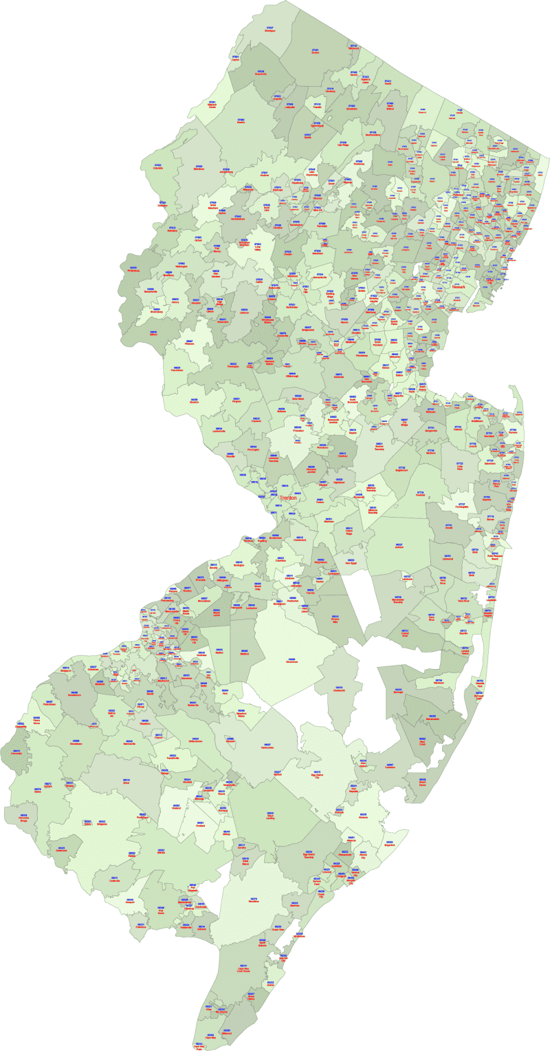 New Jersey Zip Codes with Primary Cities