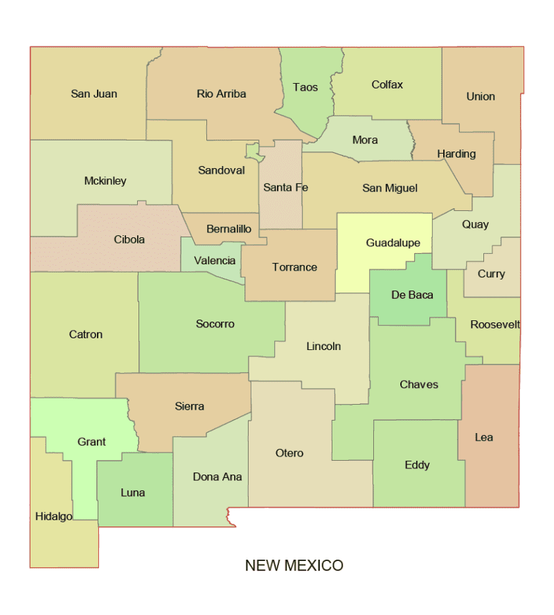 New Mexico Colored County Map