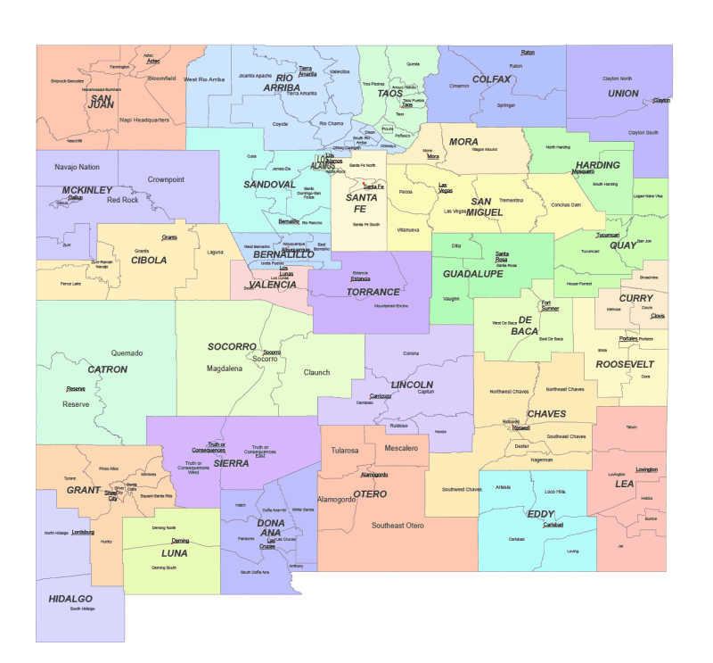 New Mexico County and Communitites Map