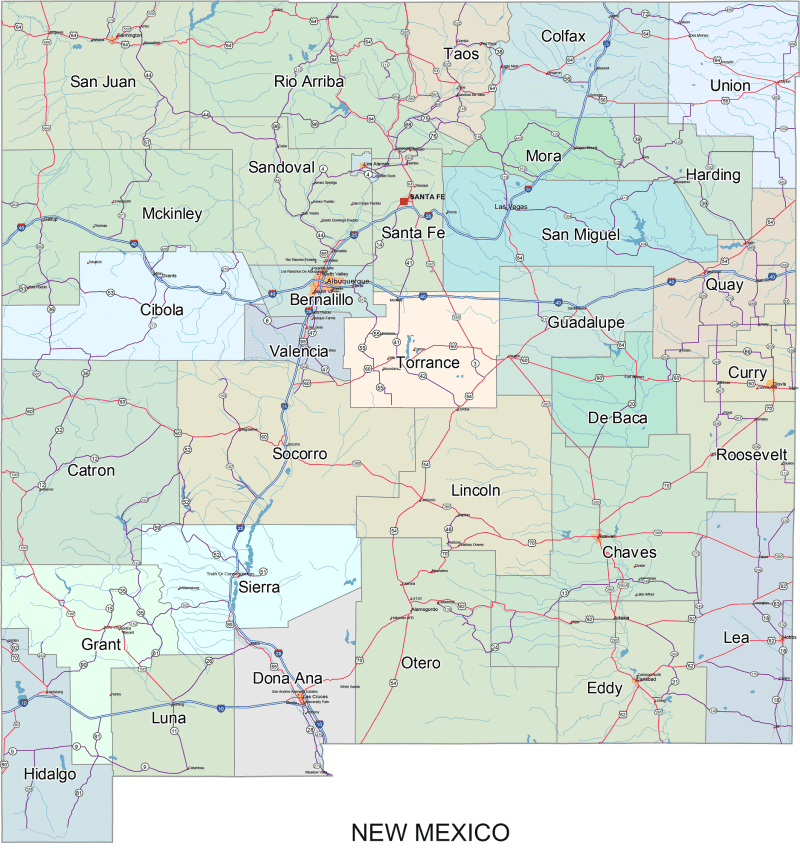 New Mexico Road and City Map