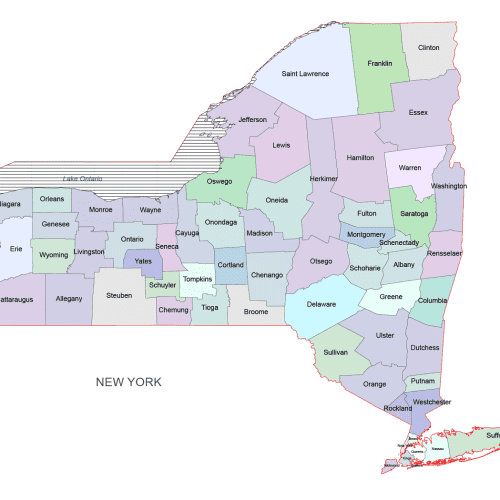 New York Colored County Map