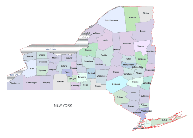 New York Colored County Map