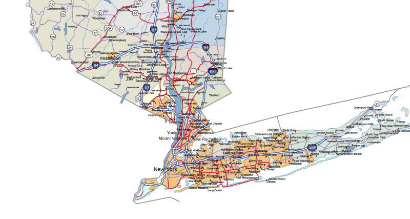 New York road and city map-detail2