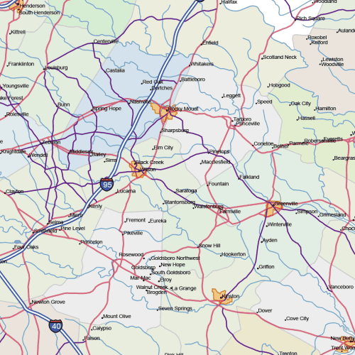 North Carolina road and city-detail