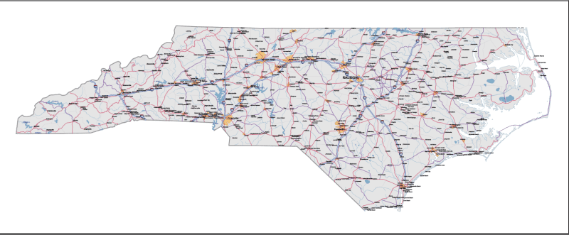 North Carolina Road and City Map