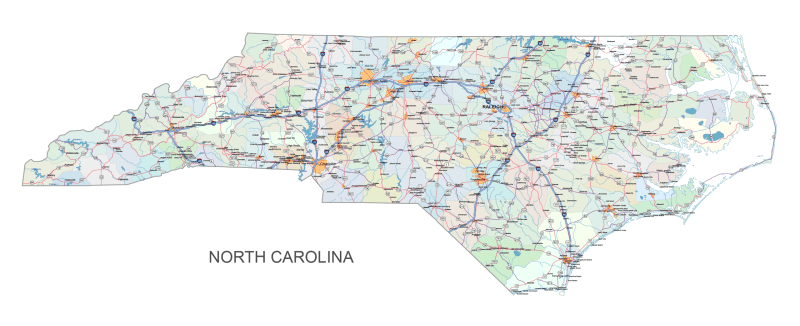 North Carolina Road and City Map