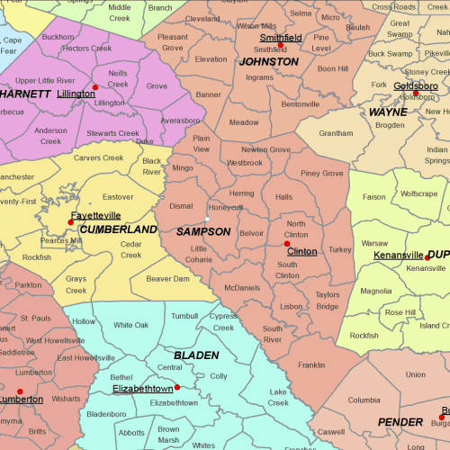 North Carolina Communities Map detail