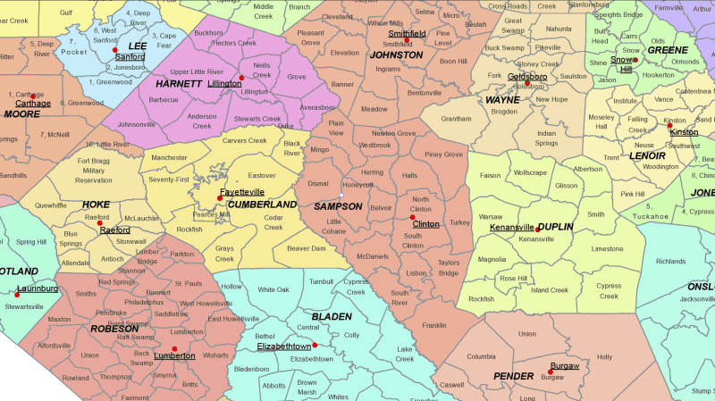 North Carolina Communities Map detail