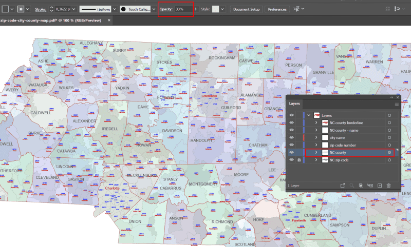 NC ZIP Code Map With Cities Counties