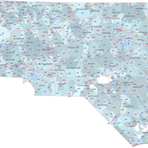 NC ZIP Code Map With Cities Counties
