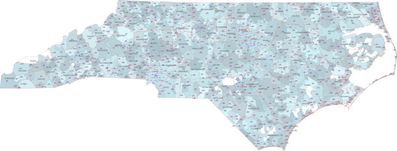NC ZIP Code Map With Cities Counties