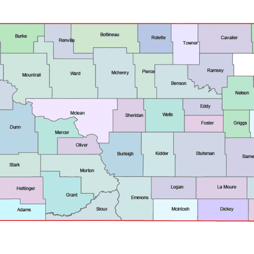 North Dakota Colored County Map