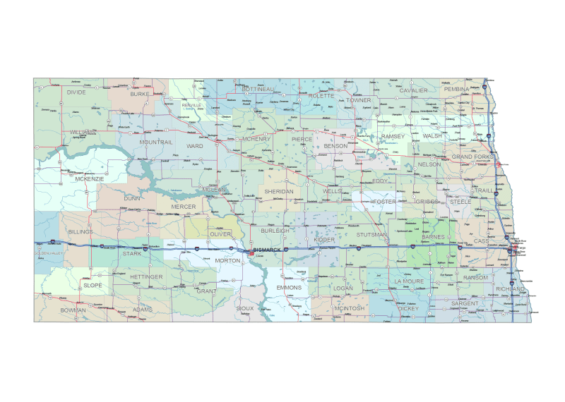 North Dakota Road and City Map