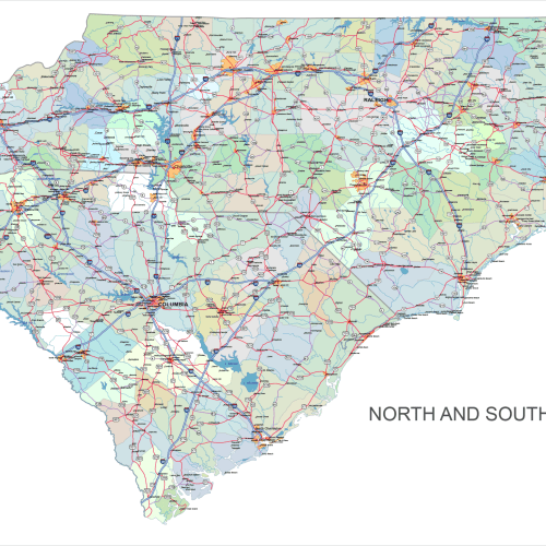 North and South Carolina Road Map