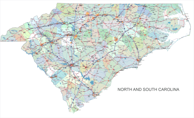 North and South Carolina Road Map