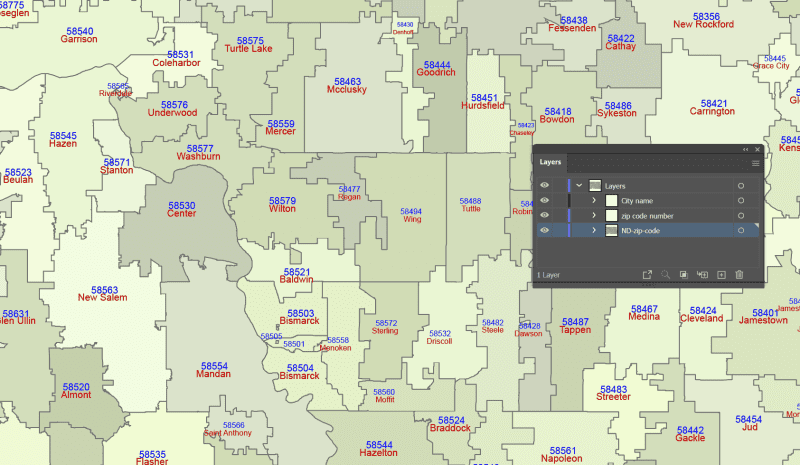 North Dakota ZIP Code Map With Cities