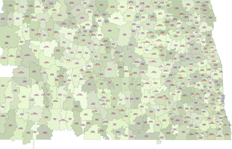 North Dakota ZIP Code Map With Cities