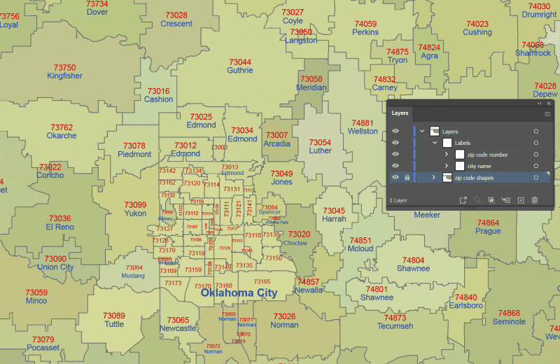 Oklahoma ZIP Code Map With Cities