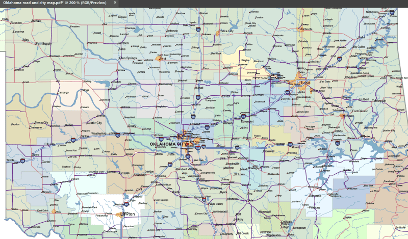 Oklahoma Road and City Map