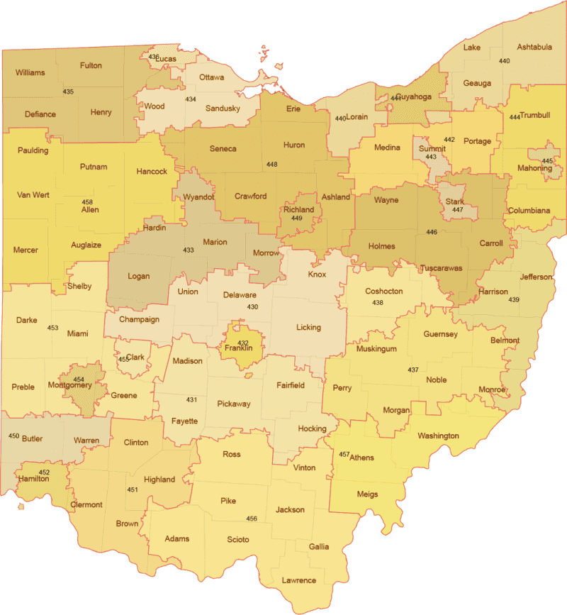 Ohio-3-digit-zip-code-map Ohio 3-Digit ZIP Code Map with Counties