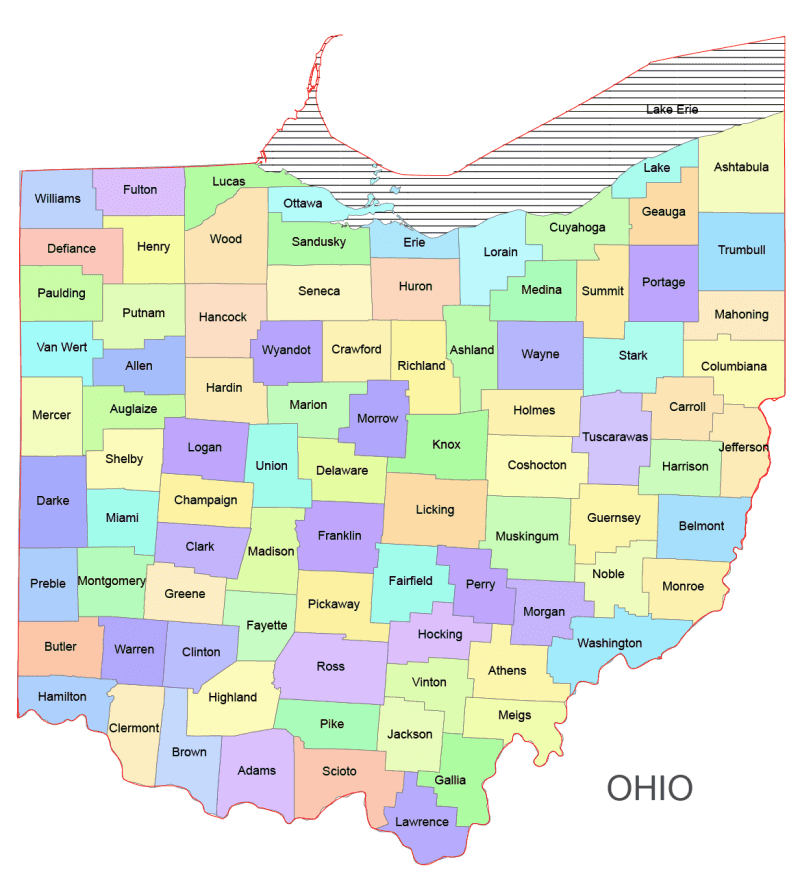 Ohio Colored County Map