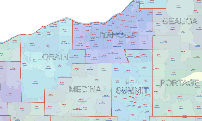 OH ZIP Code Map With Cities Counties