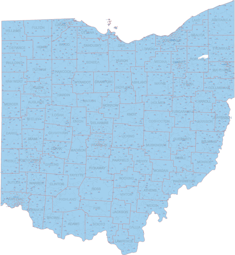 OH ZIP Code Map With Cities Counties