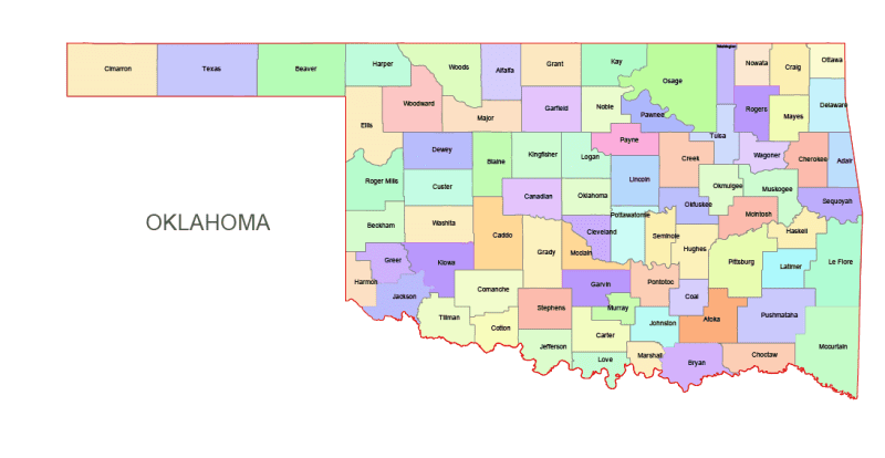 Oklahoma Colored County Map