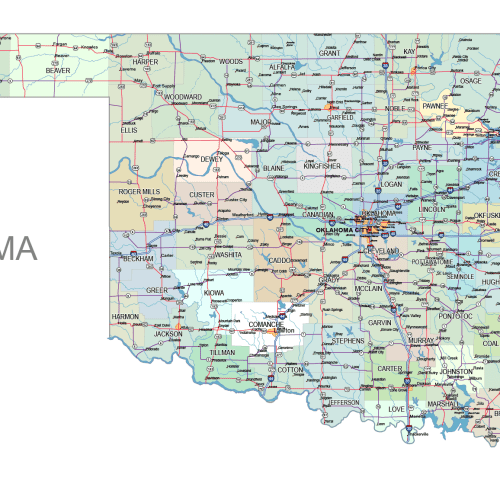 Oklahoma Road and City Map