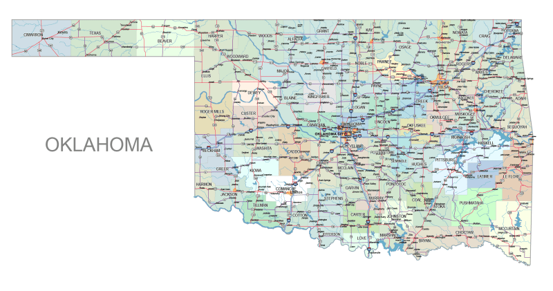 Oklahoma Road and City Map