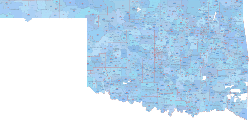 OK ZIP Code Map With Cities Counties