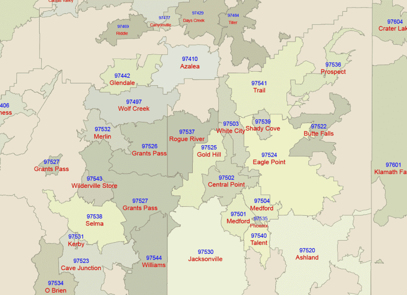 Oregon ZIP Code Map With Cities