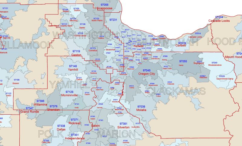 OR ZIP Code With Cities And Counties