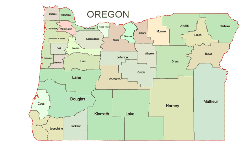 Oregon Colored County Map