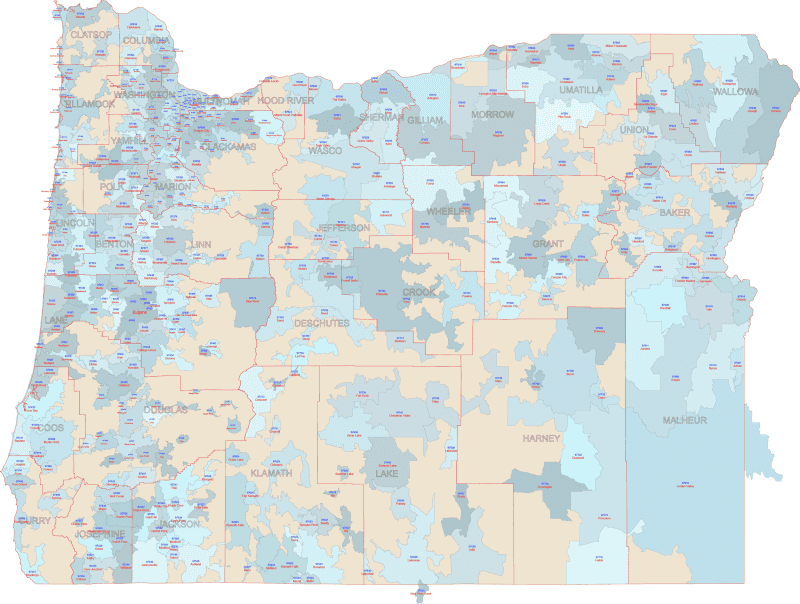 OR ZIP Code With Cities And Counties