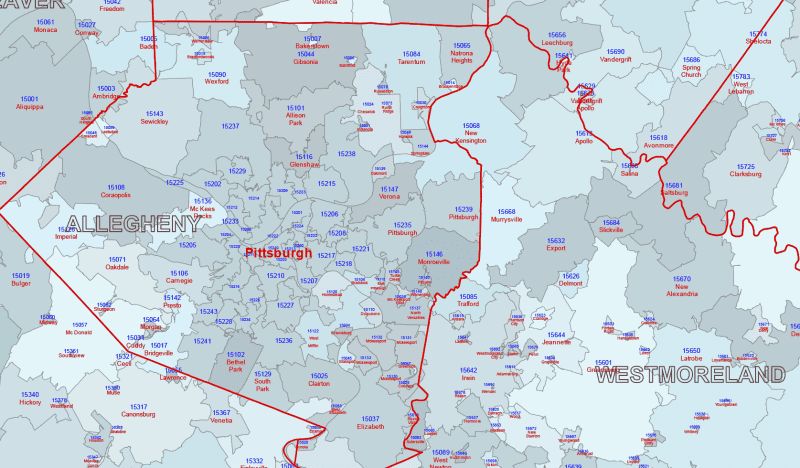 PA ZIP Code Map With Cities Counties