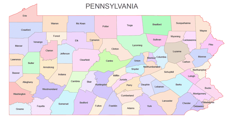 Pennsylvania Colored County Map