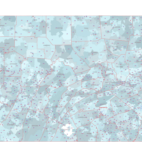 PA ZIP Code Map With Cities Counties