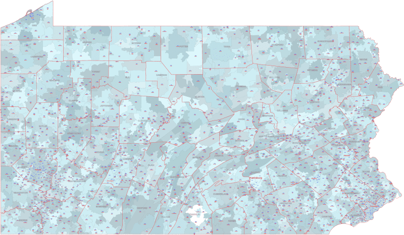 PA ZIP Code Map With Cities Counties