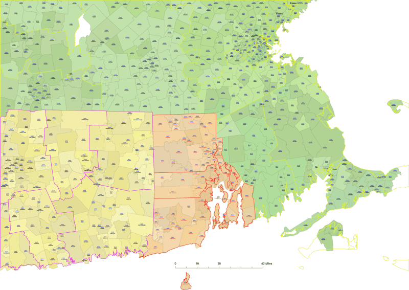 Rhode Island ZIP Code Map With Cities