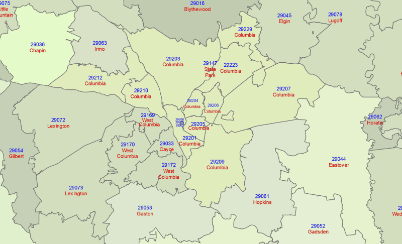 South Carolina ZIP Codes With Cities