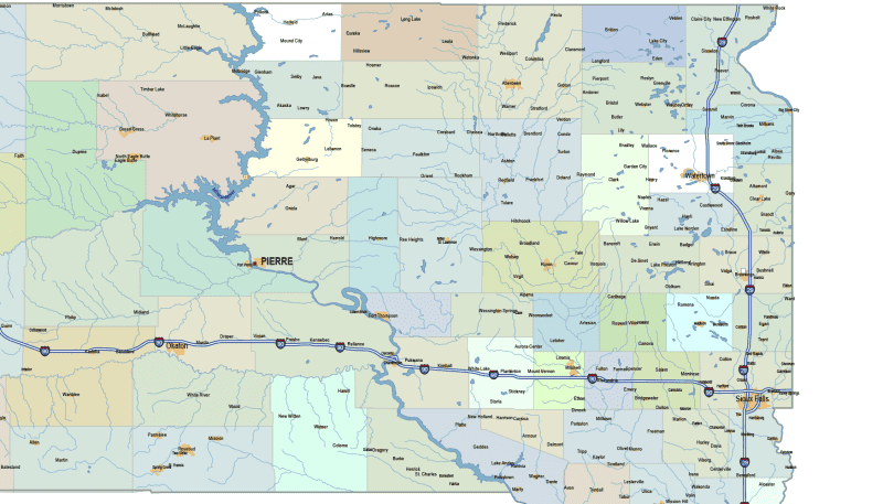 South Dakota Road and City Map