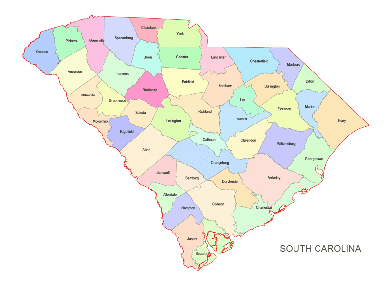 South Carolina Colored County Map